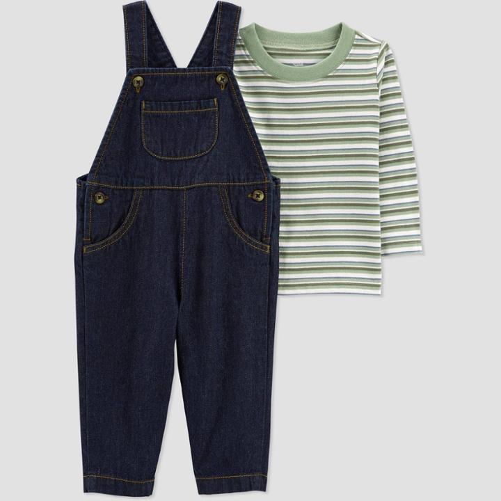 Carter's Just One You Baby Boys' Striped Denim Top & Bottom Set - Green Newborn