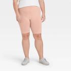 Women's Plus Size High-waist Cotton Blend Seamless 7 Inseam Bike Shorts - A New Day Blush