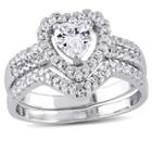 1 3/8 Ct. T.w. Heart Cubic Zirconia Halo Bridal Set In Sterling Silver -