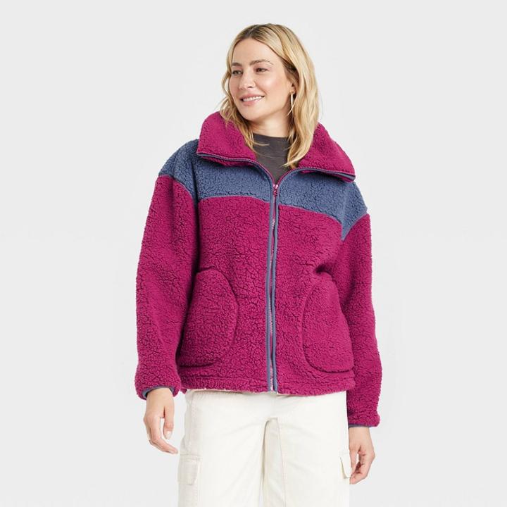 Women's Hooded Sherpa Anorak Jacket - Universal Thread Purple Colorblock