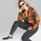 Women's Plus Size Long Sleeve Button-down Plaid Cropped Woven Shirt - Wild Fable Pumpkin