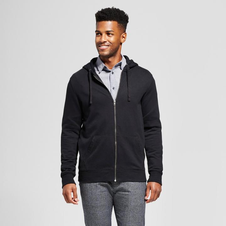 Men's Standard Fit Long Sleeve Hooded Fleece Sweatshirt - Goodfellow & Co Black