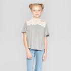 Girls' Crochet Mock Neck Short Sleeve T-shirt - Art Class Gray
