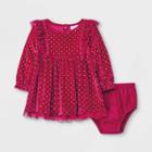 Baby Girls' Velour Dot Dress - Cat & Jack Magenta Newborn, Pink