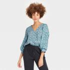 Women's Floral Print 3/4 Sleeve Voile Top - A New Day Blue