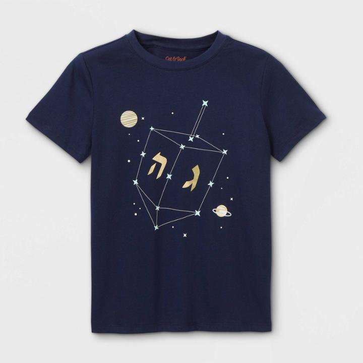 Plusboys' Hanukkah Dreidel Graphic Short Sleeve T-shirt - Cat & Jack Navy