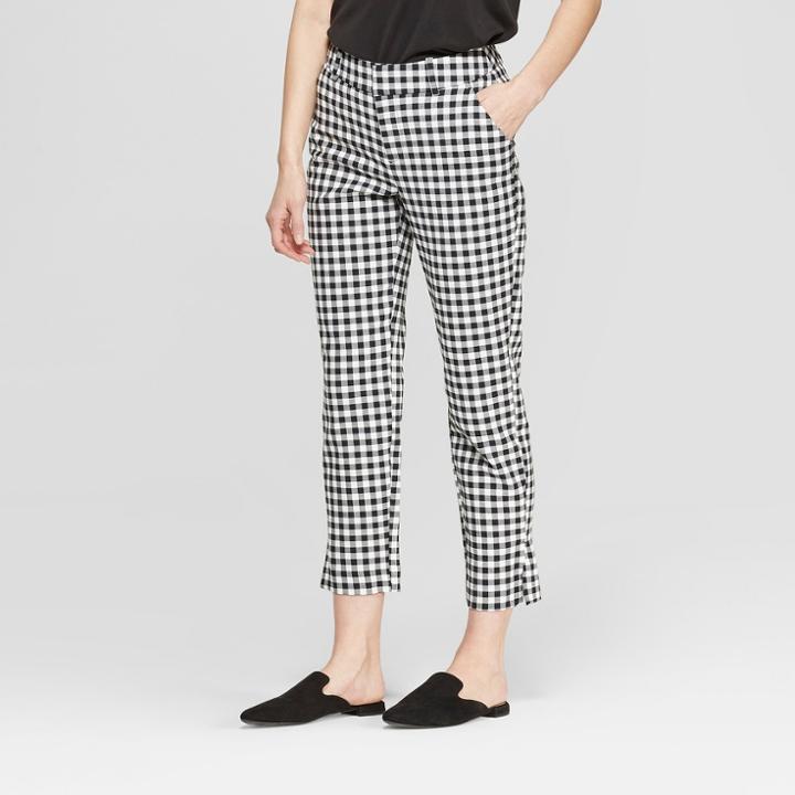Women's Plaid Straight Leg Slim Ankle Pants - A New Day Black/white