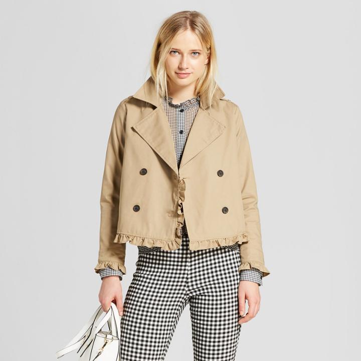 Women's Cropped Ruffle Trench Coat - Who What Wear Tan
