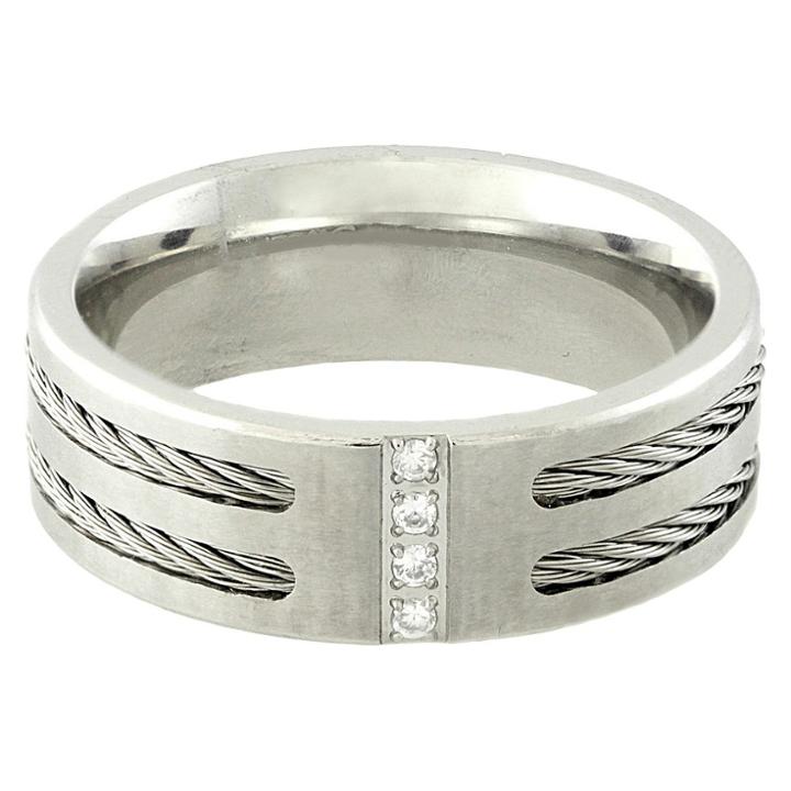 Target Men's Stainless Steel And Cubic Zirconia Cable Ring - Silver