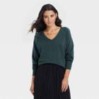 Women's Lightweight V-neck Pullover Sweater - A New Day Dark Green