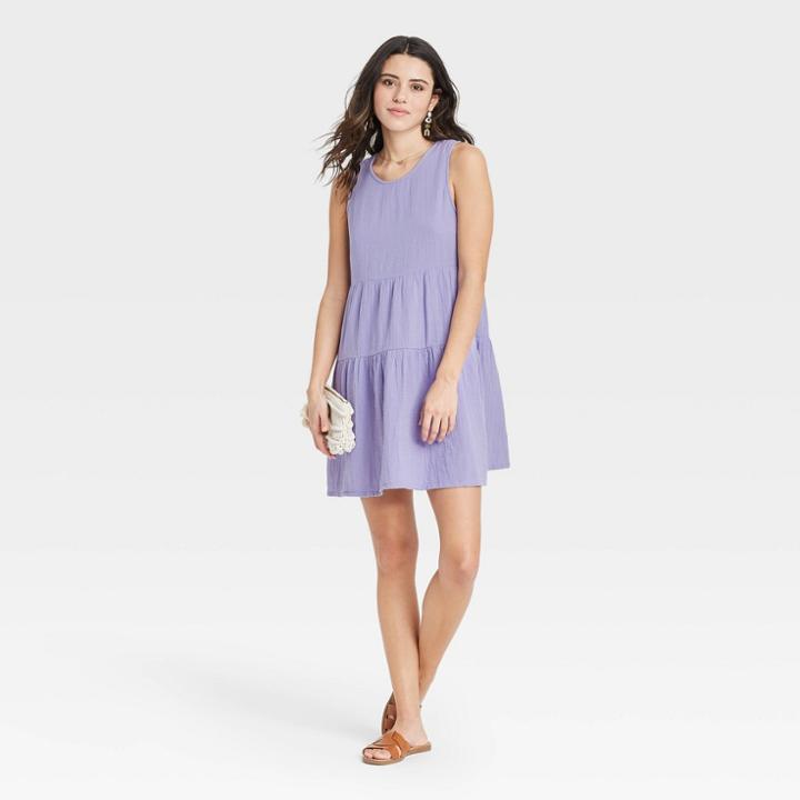 Women's Gauze Tiered Tank Dress - Universal Thread Purple