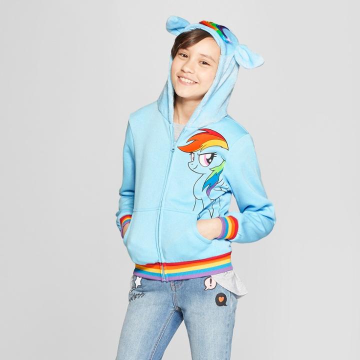 Plus Size Girls' My Little Pony Costume Zip-up Hoodie - Light Blue