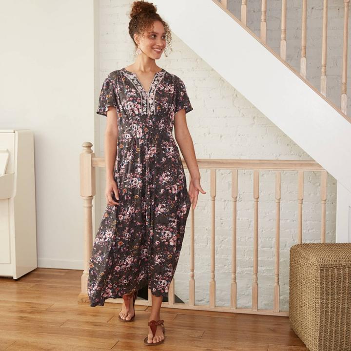 Women's Floral Print Short Sleeve Dress - Knox Rose Gray