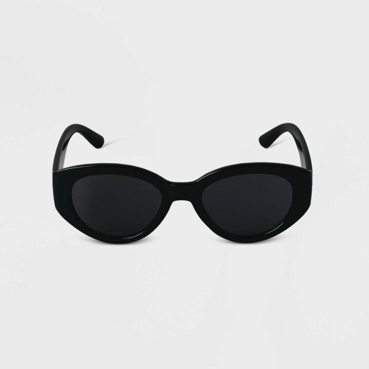 Women's Plastic Oval Sunglasses - A New Day Black