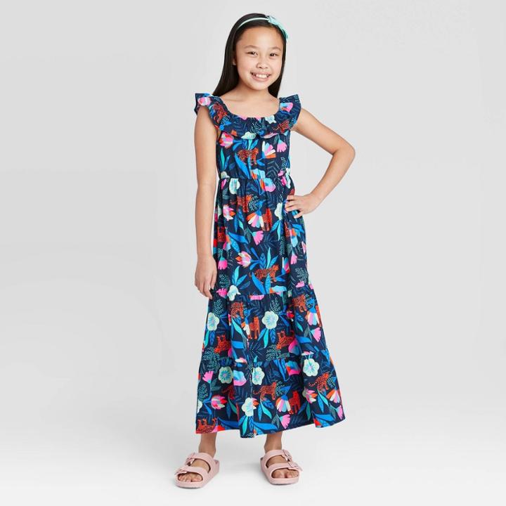 Girls' Floral Maxi Dress - Cat & Jack Navy Xs, Girl's, Blue