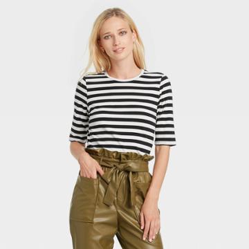 Women's Elbow Sleeve T-shirt - Who What Wear Black/white