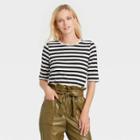 Women's Elbow Sleeve T-shirt - Who What Wear Black/white