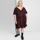 Women's Plus Size Short Sleeve Button-front Woven Shirtdress - Wild Fable Wine Plaid