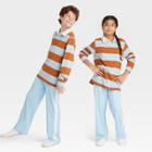 Kids' Rugby Striped Long Sleeve Polo Shirt - Art Class Blue/brown