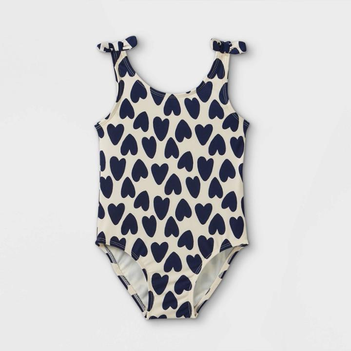 Toddler Girls' Heart Print One Piece Swimsuit - Cat & Jack Navy