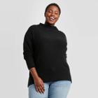 Women's Plus Size Mock Turtleneck Pullover Sweater - Ava & Viv Black X