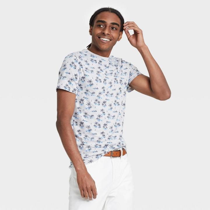 Men's Printed Standard Fit Crewneck T-shirt - Goodfellow & Co Cornelian Blue