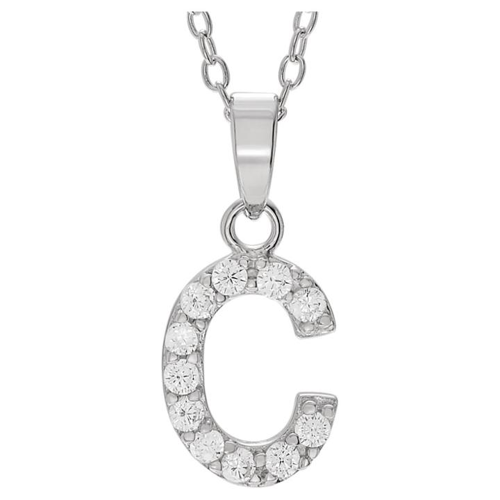 Journee Collection 1/5 Ct. T.w. Round-cut Cz Initial Pave Set Pendant Necklace In Sterling Silver - Silver, C (18), Girl's, Size: Small, Silver