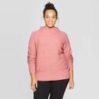 Women's Plus Size Long Sleeve Turtleneck Pullover Sweater - Ava & Viv Pink