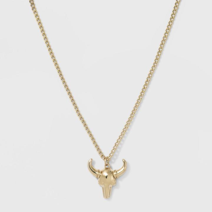 Bull Head Motif Pendant Necklace - Wild Fable Gold