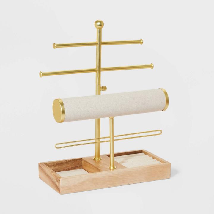 Bracelet Bar Jewelry Organizer With Wood Base - A New Day Gold
