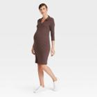 Long Sleeve Rib Polo Maternity Dress - Isabel Maternity By Ingrid & Isabel Brown