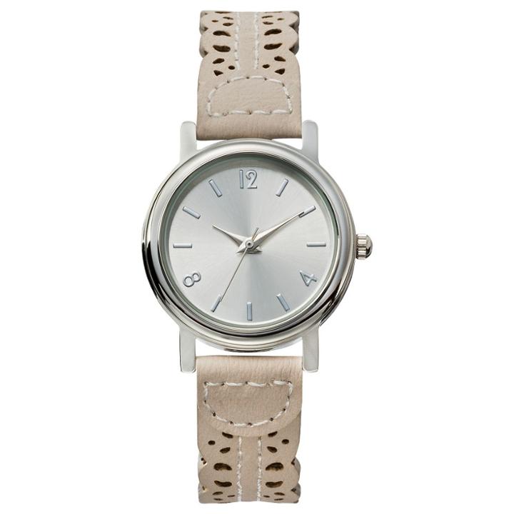 Women's Analog Watch With Silver Tone Frame And Laser Cut Strap - Silver & White - Xhilaration