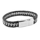 West Coast Jewelry Men's Crucible Stainless Steel Black Braided Leather Curb Link Bracelet, Black/silver