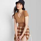 Women's Short Sleeve V-neck Cropped T-shirt - Wild Fable Cognac