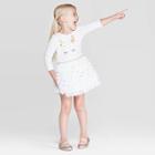 Toddler Girls' Long Sleeve Reindeer T-shirt Tulle Dress - Cat & Jack White 12m, Toddler Girl's