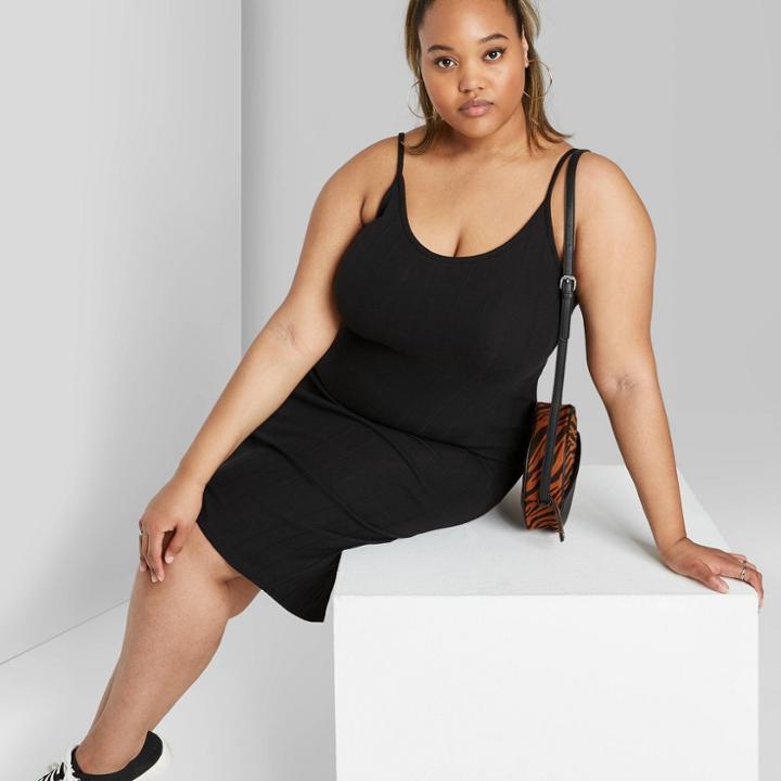 Women's Plus Size Sleevelss V-neck Strappy Knit Midi Dress - Wild Fable Black 1x, Women's,