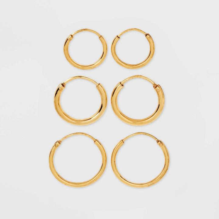 14k Gold Plated Trio Hoop Earring Set - A New Day Gold