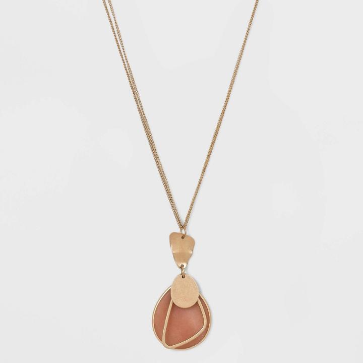 Semi-precious Dyed Pink Moonstone With Wavy Metal Cutout Pendant Necklace - Universal Thread Pink