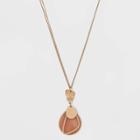 Semi-precious Dyed Pink Moonstone With Wavy Metal Cutout Pendant Necklace - Universal Thread Pink