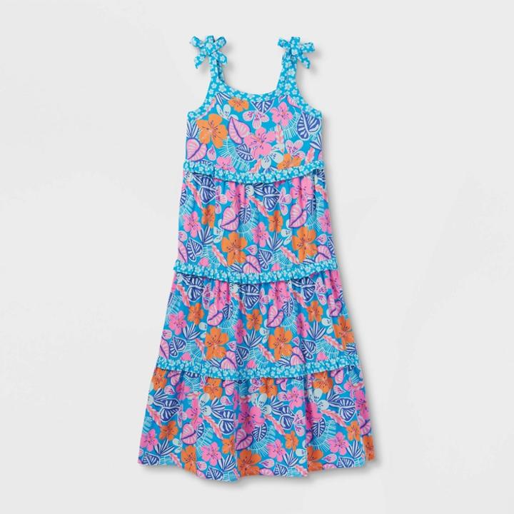 Girls' Sleeveless Mixed Media Tiered Maxi Dress - Cat & Jack Turquoise
