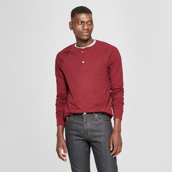 Men's Standard Fit Long Sleeve Jersey Henley Shirt - Goodfellow & Co Berry Cobbler