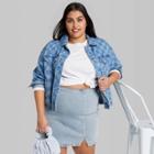 Women's Plus Size Notch Front Seamed Denim Mini Skirt - Wild Fable Light Wash 14w,