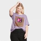 Women's Mtv Plus Size Leopard Print Short Sleeve Graphic T-shirt - Purple