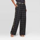 Women's Plaid Mid-rise Wide Leg Print Block Trouser - Who What Wear Black