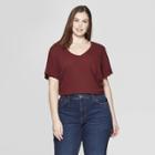 Women's Plus Size Short Sleeve V-neck T-shirt - Universal Thread Burgundy (red) Floral