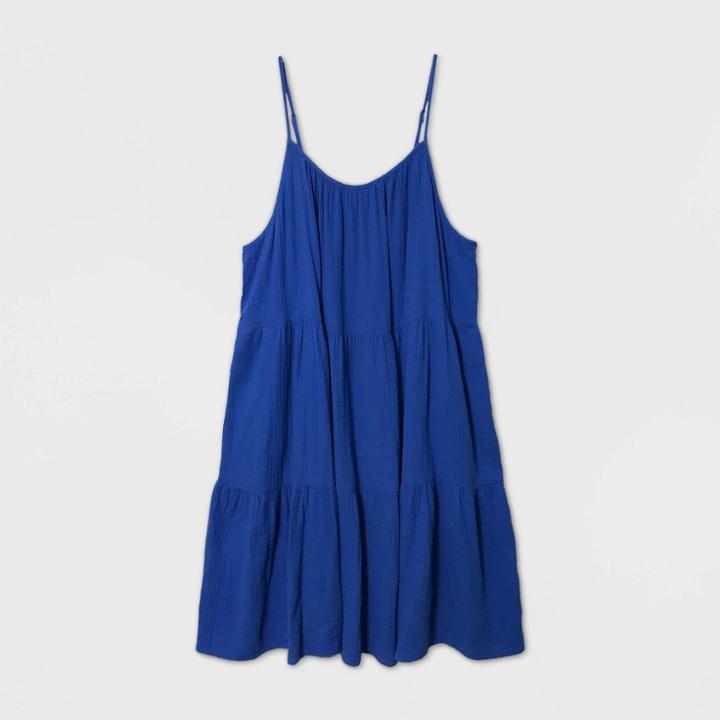 Women's Plus Size Sleeveless Tiered Short Dress - Universal Thread Blue
