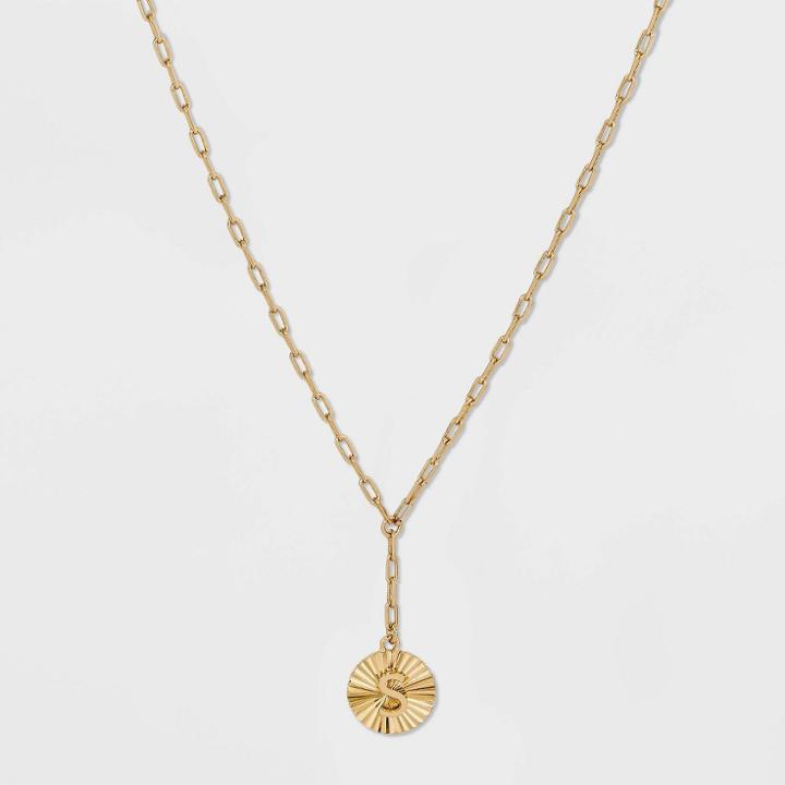 14k Gold Plated Initial 's' Pendant Chain Necklace - A New Day Gold