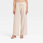 Women's High-rise Wide Leg Linen Pull-on Pants - A New Day Cream Striped L, Ivory