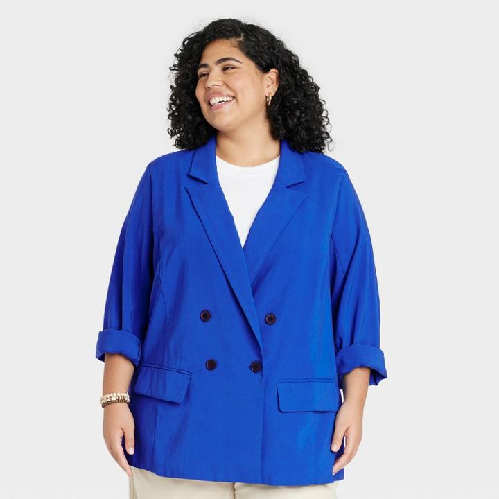 Women's Plus Size Essential Blazer - A New Day Blue