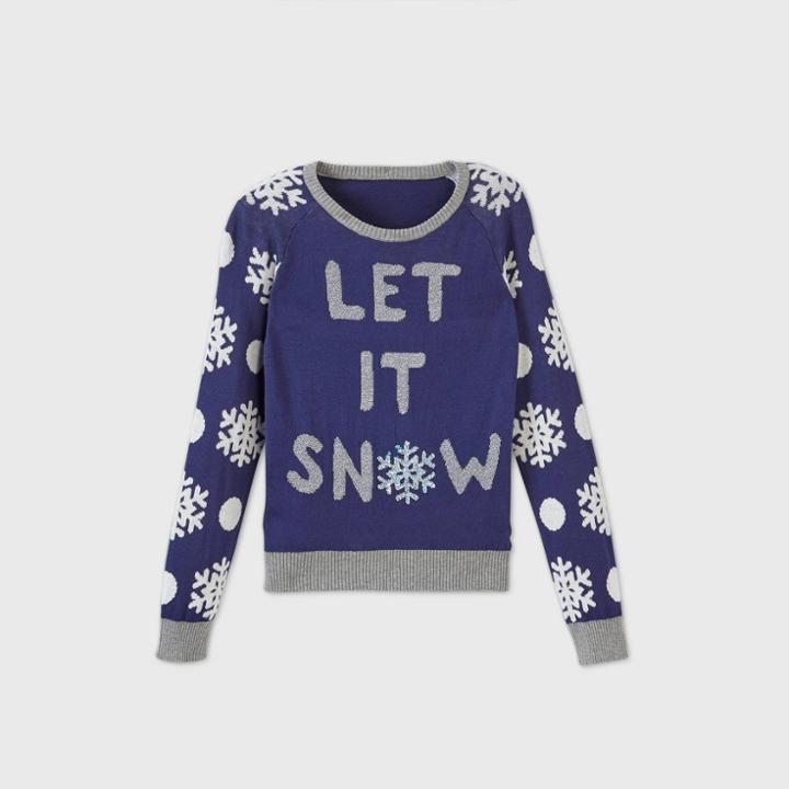 Well Worn Girls' 'let It Snow' Pullover Sweater - Blue